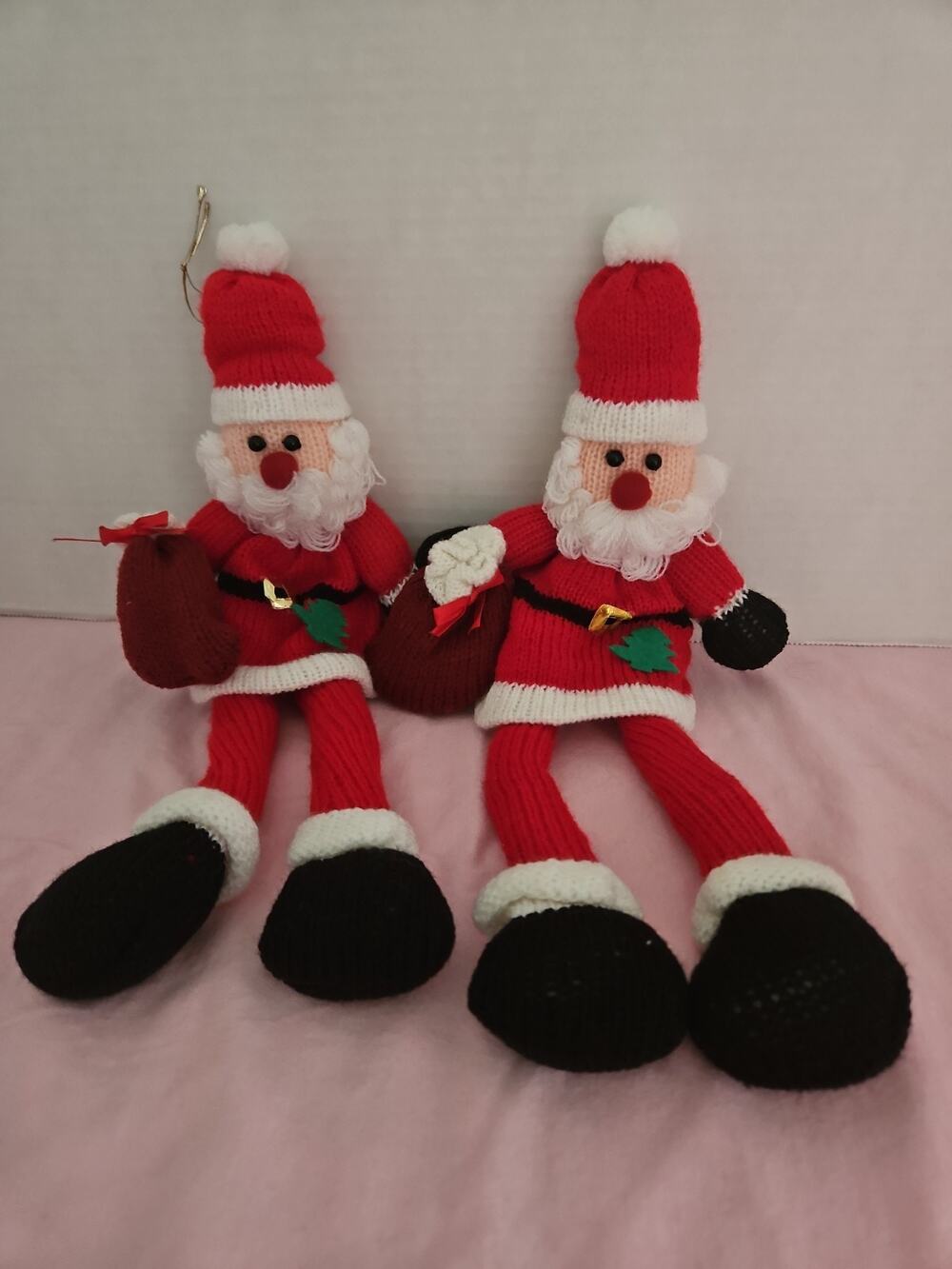 Knitted Knit Crochet Type Santa Claus Dolls Figure 17” Vintage Set Of...
